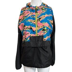 Black Jack Women M Windbreaker Anorak Jacket 1/2 Zip Hooded Black Pink Blue Camo
